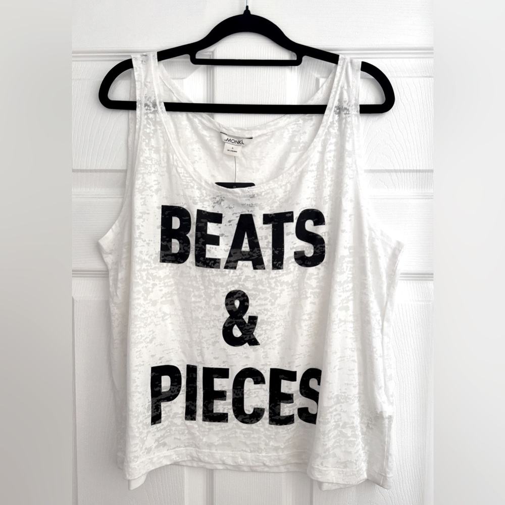 Monki “Beats & Pieces” White Burn Out Tank Top, Size Large - NWT